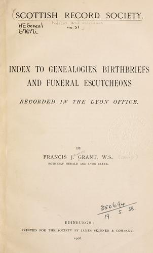 Cover of Index to genealogies, birthbriefs and funeral escutcheons recorded in the Lyon office