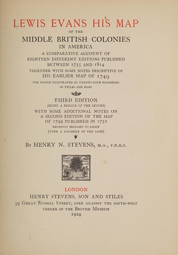 Cover of Lewis Evans His Map of the Middle British Colonies in America
