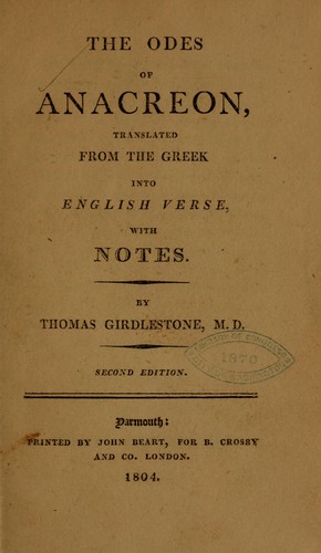 Cover of The odes of Anacreon