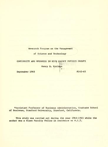 Cover of Continuity and openness in high energy physics groups
