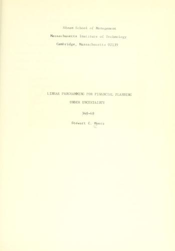 Cover of Linear programming for financial planning under uncertainty
