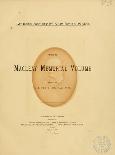 Cover of The Macleay memorial volume