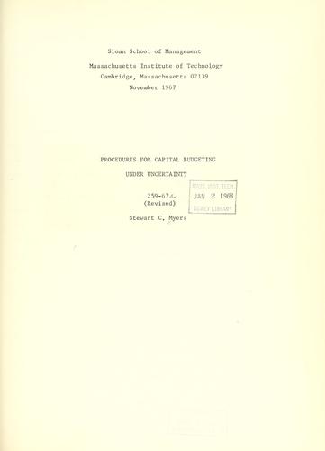 Cover of Procedures for capital budgeting under uncertainty