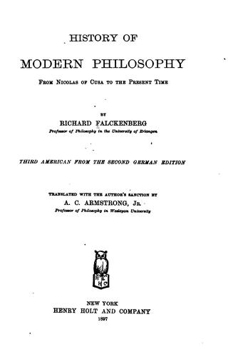 Cover of History of modern philosophy from Nicolas of Cusa to the present time