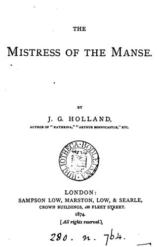 Cover of The mistress of the manse