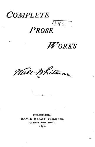 Cover of Complete prose works