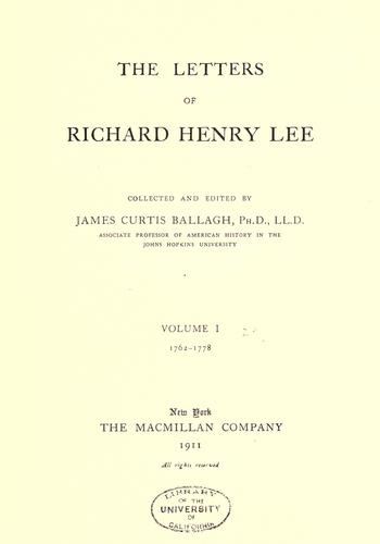 Cover of The letters of Richard Henry Lee