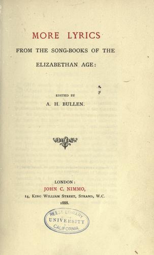 Cover of More lyrics from the song-books of the Elizabethan Age