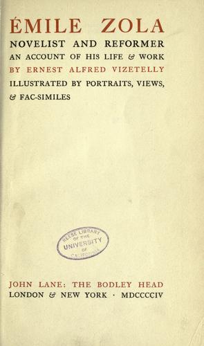 Cover of Emile Zola, Novelist And Reformer