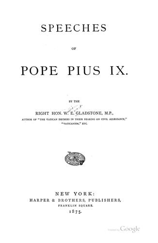 Cover of Speeches of Pope Pius IX