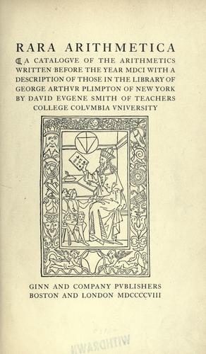 Cover of Rara arithmetica