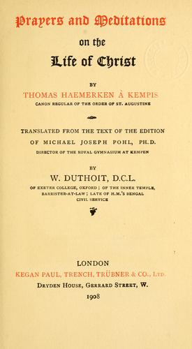 Cover of Prayers and meditations on the life of Christ