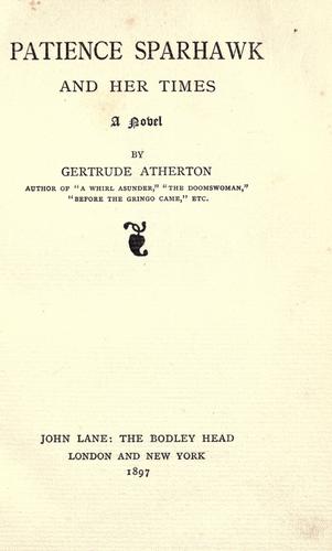 Cover of Patience Sparhawk and her times