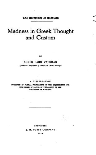 Cover of Madness in Greek thought and custom