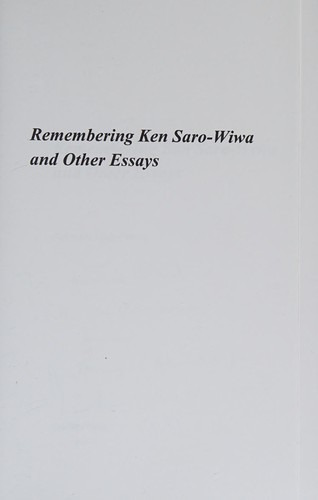 Cover of Remembering Ken Saro-Wiwa & Other Essays