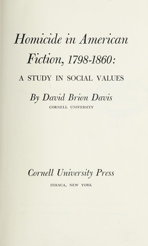 Cover of Homicide in American fiction, 1798-1860