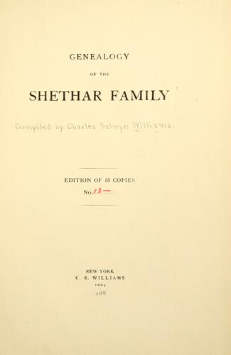 Cover of Genealogy of the Shethar family
