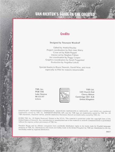 Cover of Van Richten's Guide to the Created