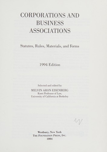 Cover of Corporations and Business Associations