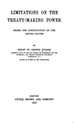 Cover of Limitations on the treaty-making power under the Constitution of the United States