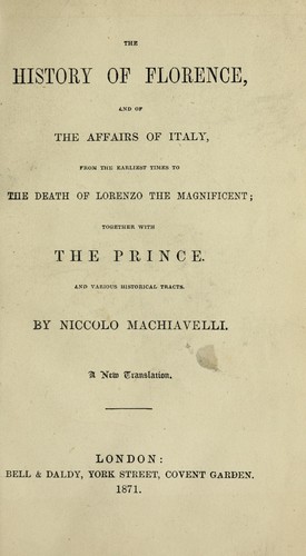 Cover of The history of Florence, and of the affairs of Italy