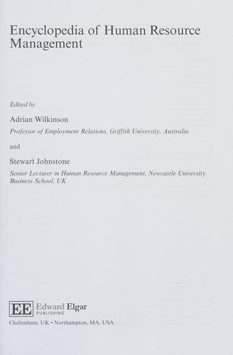 Cover of Encyclopedia of Human Resource Management