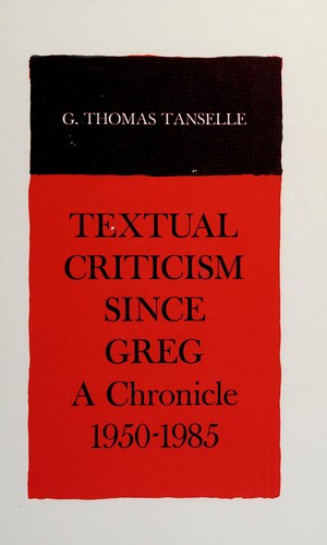 Cover of Textual criticism since Greg