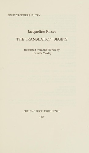 Cover of The Translation Begins (Series d 'Ecriture, No. 10) (Serie D'ecriture, No 10)