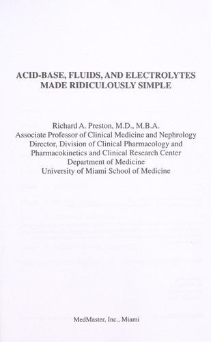 Cover of Acid-base, fluids and electrolytes made ridiculously simple