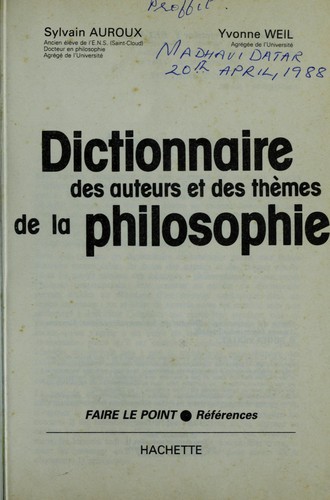 Cover of Dictionnaire des auteurs et des the mes de la philosophie