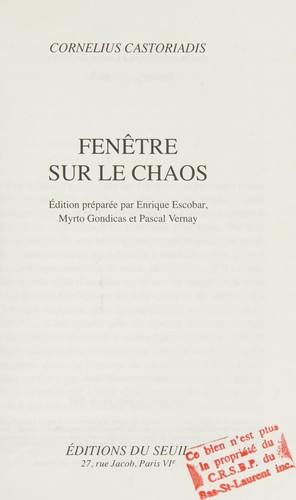 Cover of Fenêtre sur le chaos
