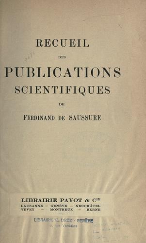 Cover of Recueil des publications scientifiques de Ferdinand de Saussure