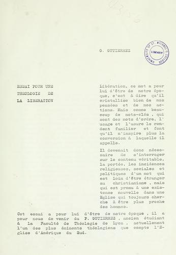Cover of Essai pour une théologie de la libération