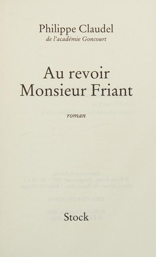 Cover of Au revoir monsieur Friant