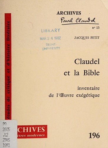 Cover of Claudel et la Bible
