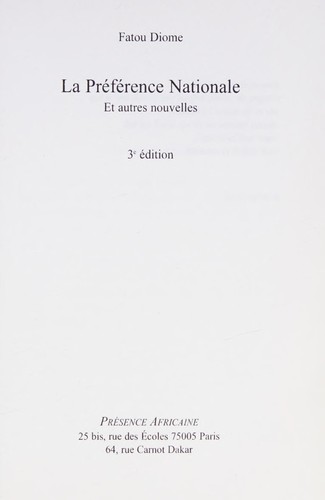 Cover of La préférence nationale et autres nouvelles