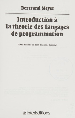 Cover of Introduction à la théorie des langages de programmation