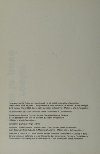 Cover of Martha Rosler sur, sous le pavé