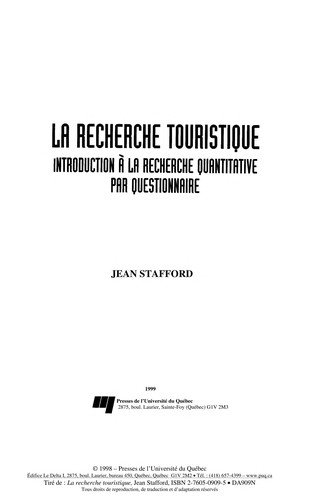 Cover of La recherche touristique