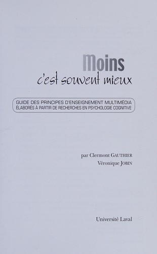 Cover of Moins c'est souvent mieux
