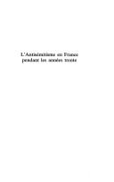 Cover of L' antisémitisme en France pendant les années trente