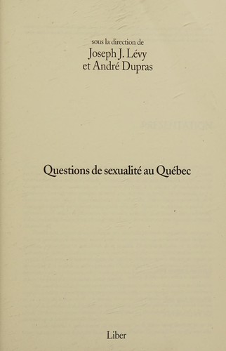 Cover of Questions de sexualité au Québec