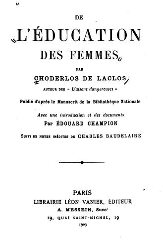 Cover of De l'éducation des femmes