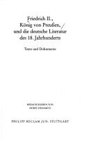 Cover of Friedrich II, König von Preussen, und die deutsche Literatur des 18. Jahrhunderts