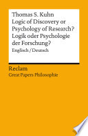 Cover of Logic of Discovery or Psychology of Research? / Logik oder Psychologie der Forschung? Englisch/Deutsch