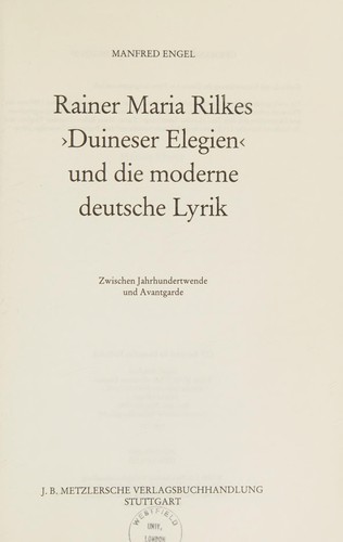 Cover of Rainer Maria Rilkes "Duineser Elegien" und die moderne deutsche Lyrik