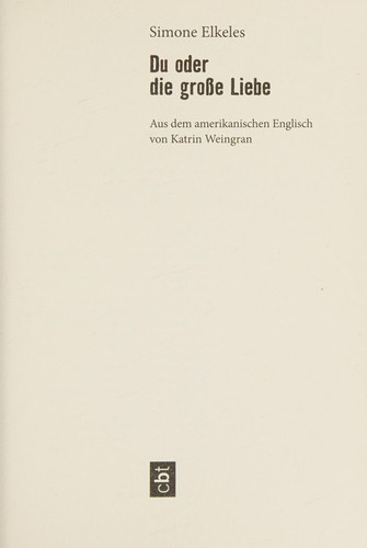 Cover of Du oder die große Liebe