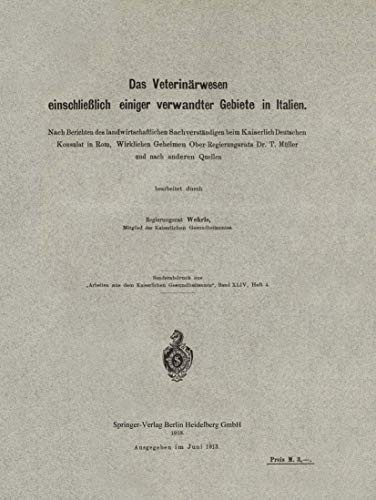 Cover of Das Veterinärwesen einschließlich einiger verwandter Gebiete in Italien