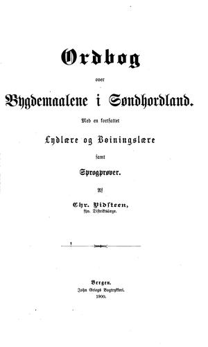 Cover of Ordbog over bygdemaalene i Søndhordland