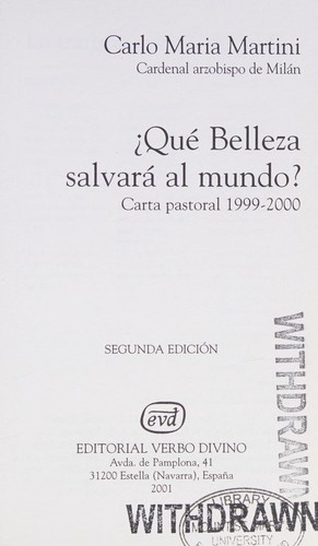 Cover of ¿Qué belleza salvará el mundo?